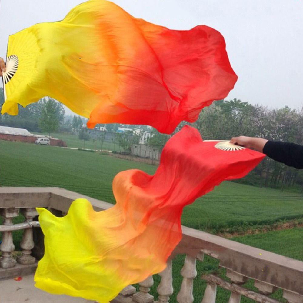 MUVAKO Quạt Múa Bụng Bằng Lụa Màu Sắc Tuyến Tính