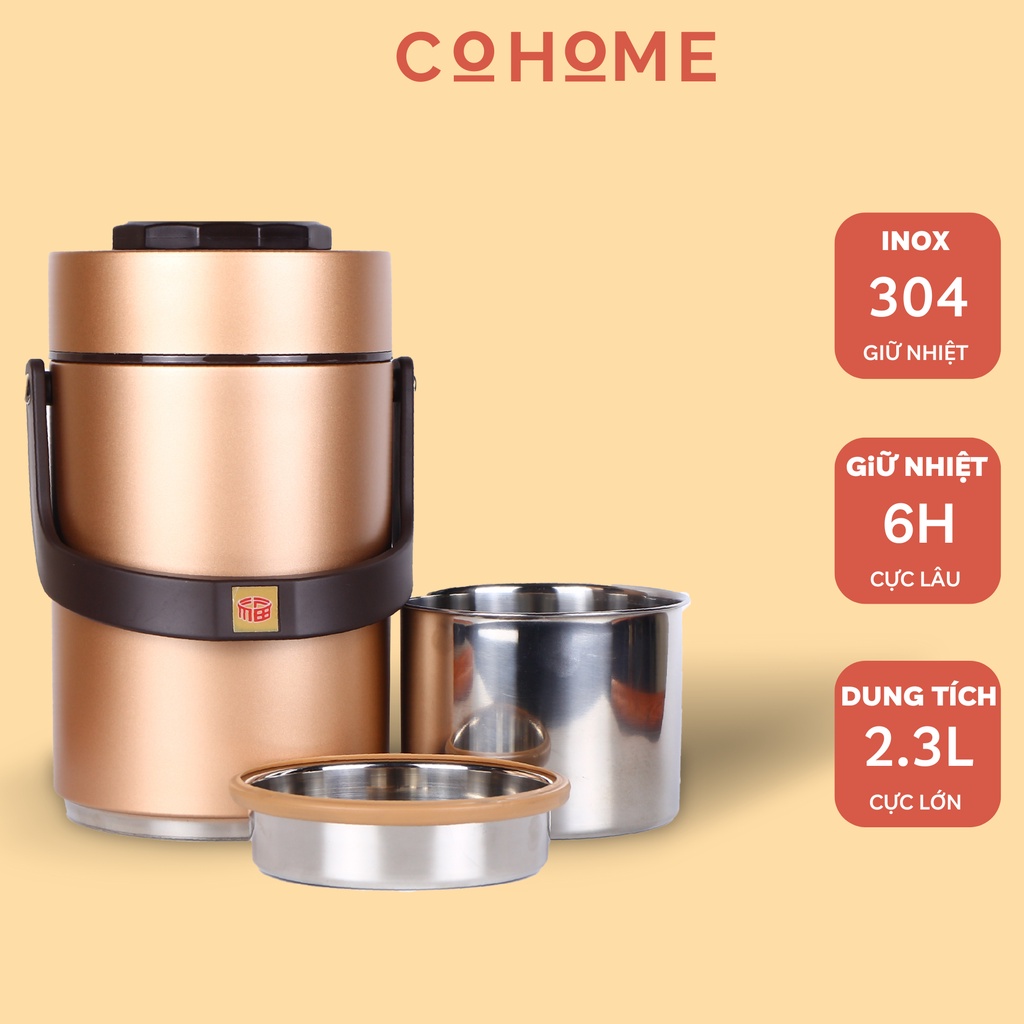 Hộp đựng cơm giữ nhiệt 3 tầng 2 ngăn, cặp lồng văn phòng ủ nóng, lõi inox cao cấp