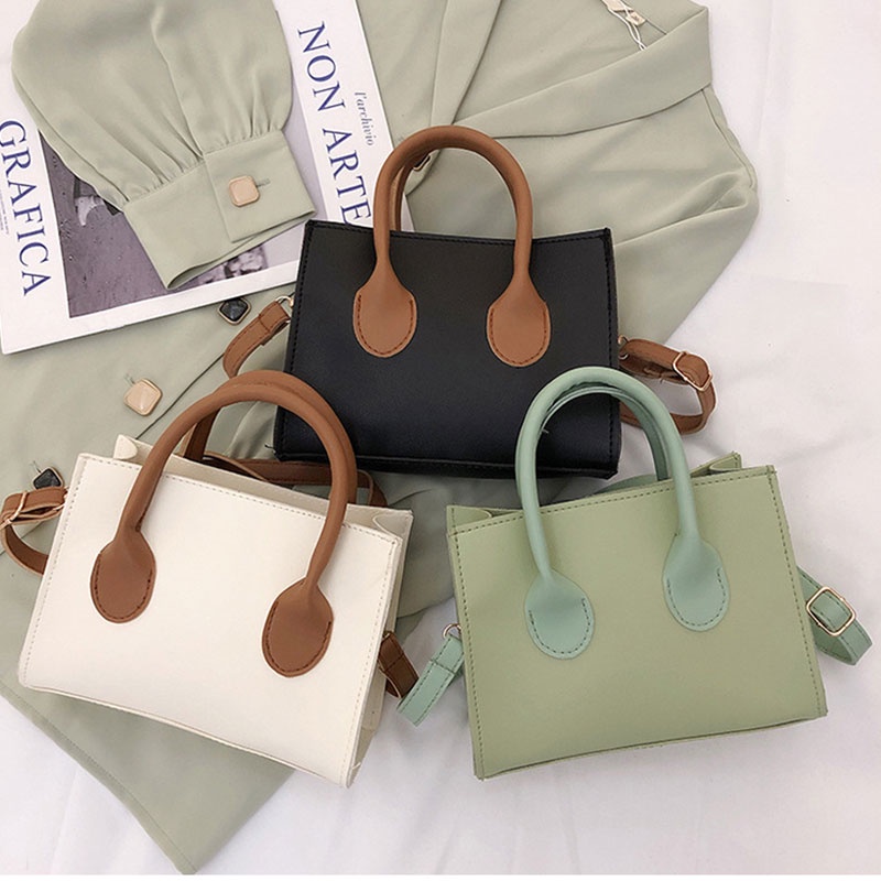 Mischa Túi Đeo Chéo Vai Hình Vuông Nhỏ Bằng Da PU Màu Tương Phản Đơn Giản Hợp Thời Trang