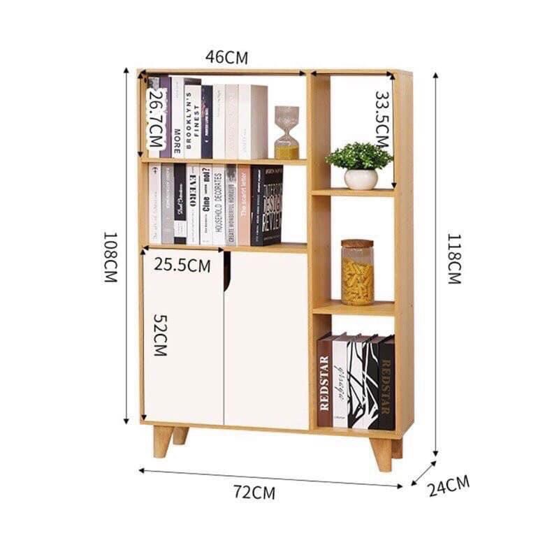 Kệ sách gỗ nhiều ngăn đa năng có tủ để đồ tiện dụng, giá sách gỗ trang trí