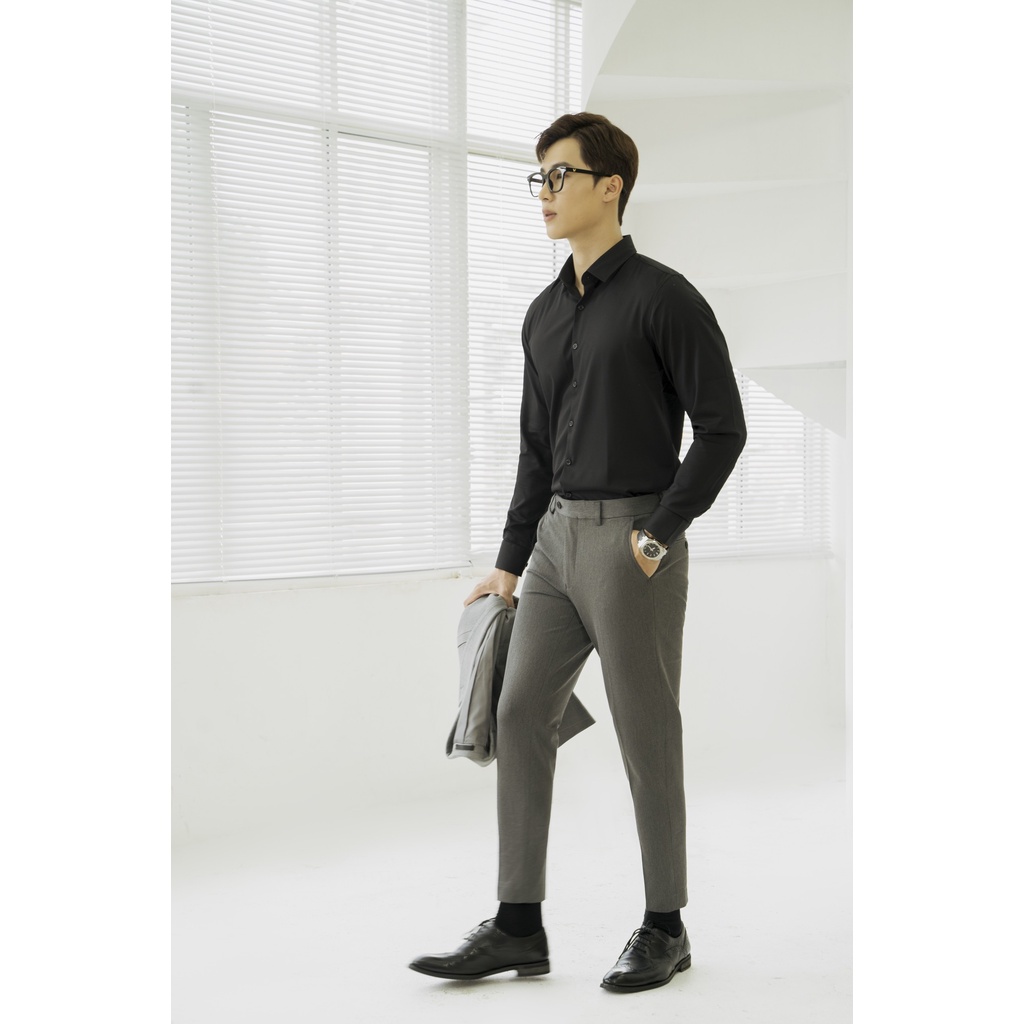 Áo Sơ Mi Americus Gosani Sọc Gân Mềm Màu Đen