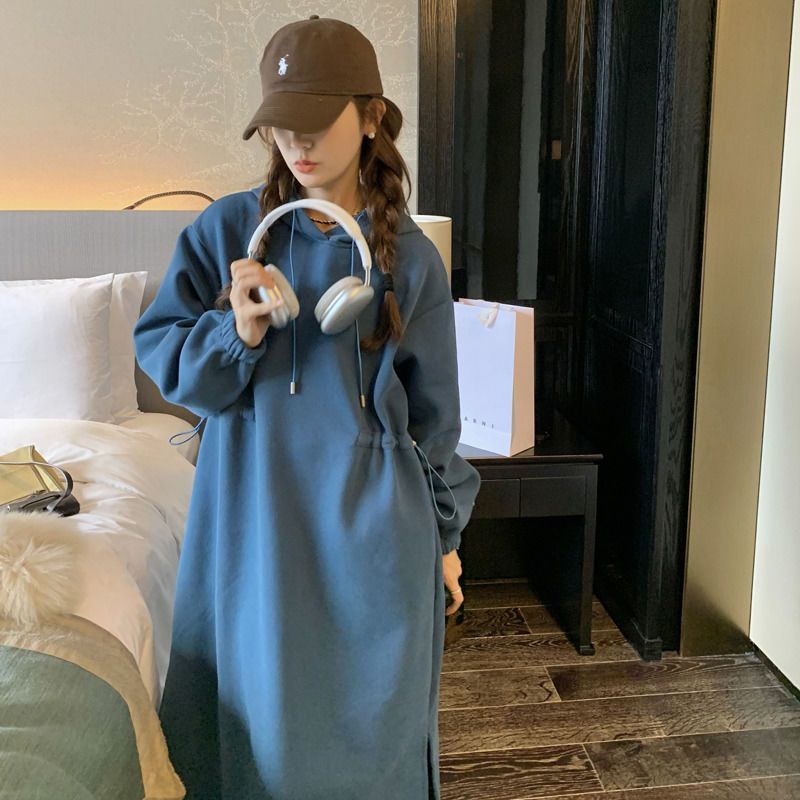 Đầm Nỉ Nữ Dài Tay Có Mũ Thời Trang Hàn