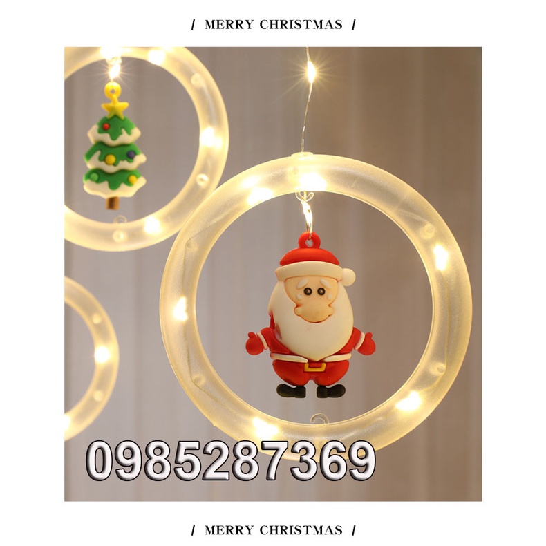 Mành Thả Tròn Noen Dây Đèn LED Hình Ông Già Noel Trang Trí Cây Thông Giáng Sinh