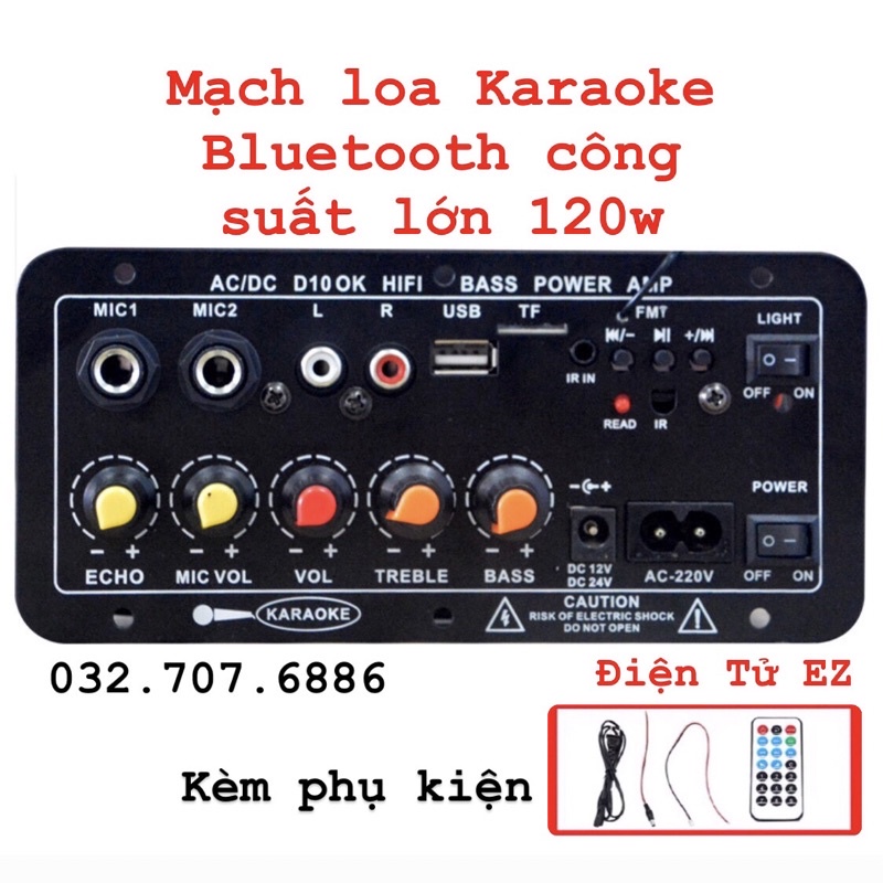 Mạch loa D10 Bluetooth 5.0 hát Karaoke công suất lớn 30w -120w, 12V/24V/220V (Tặng kèm đủ phụ kiện)