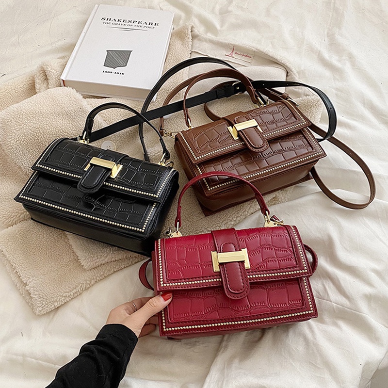 Túi Đeo Chéo Hình Vuông Nhỏ Họa Tiết Vân Đá Thời Trang Cho Nữ