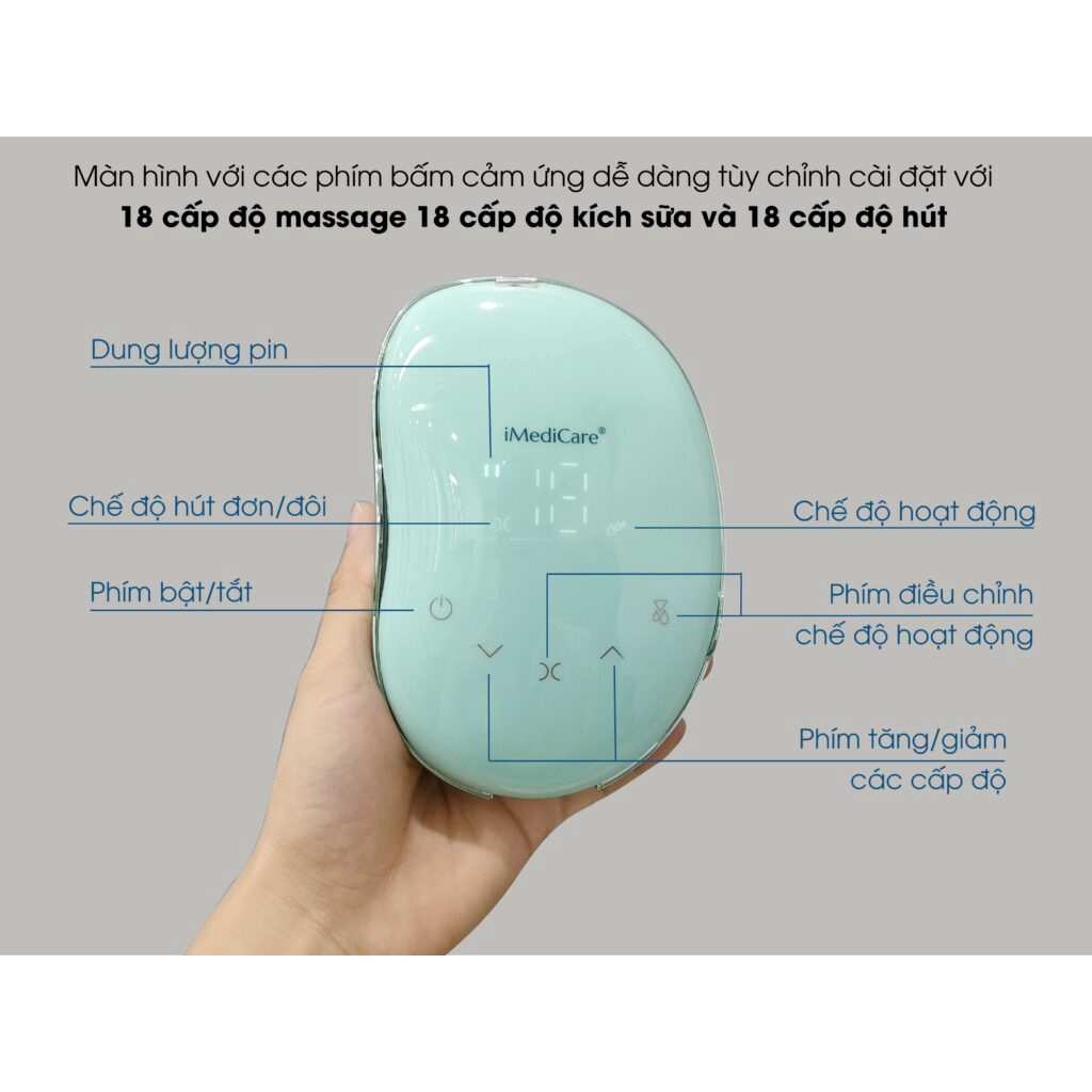 Máy hút sữa điện đôi Imedicare IBP-8D Màn hình LED cảm ứng chống nước 3 chế độ massage - Bảo hành chính hãng 24 hãng