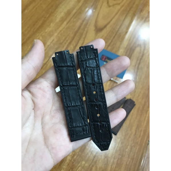 (Tặng tool thay dây)Dây đồng hồ Hublot nữ lót da vân đen case 34,size 13-19-18,loại đẹp