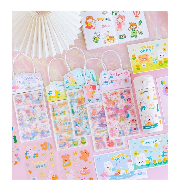 Sticker 4 tấm bé và thỏ có quai xách