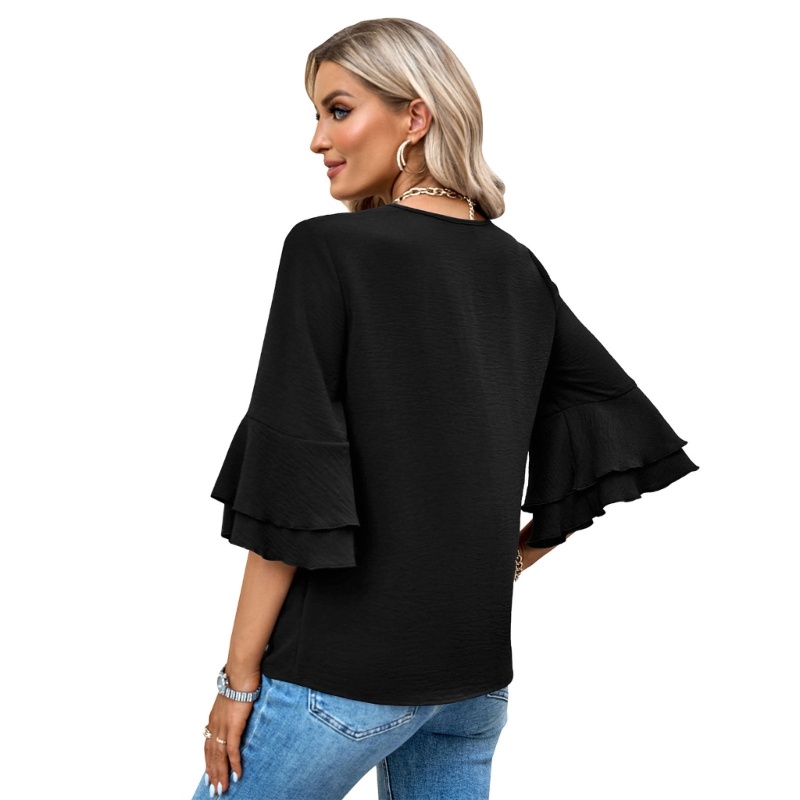 Áo Thun Tay Lỡ Cổ Chữ V Dáng Rộng Giả Nhiều Lớp Thời Trang Xinh Xắn Cho Nữ