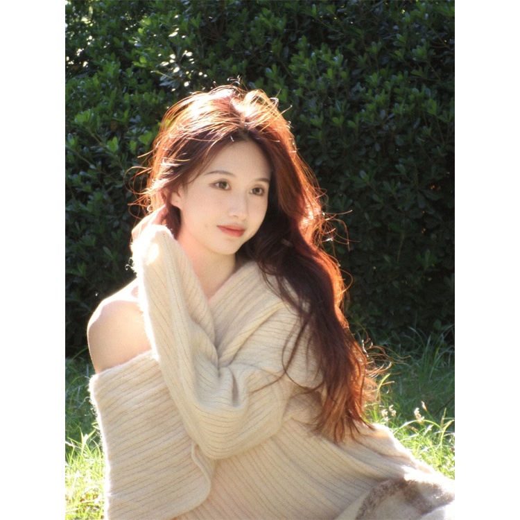 Áo len trễ vai, dáng xuông, mềm mại, không bai xù, thời trang mùa đông dành cho phái nữ