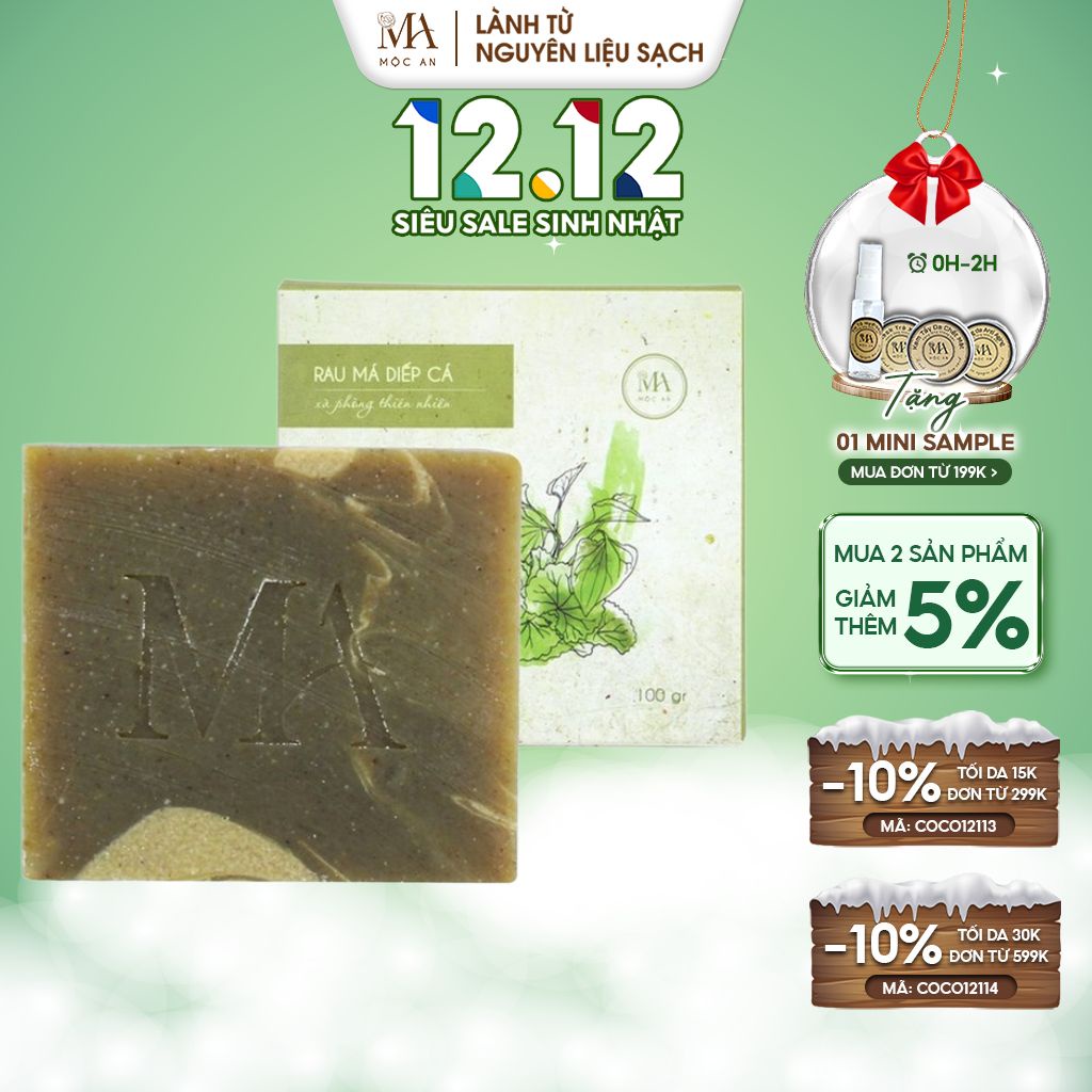 Xà Bông Thiên Nhiên Mộc An Rau Má Diếp Cá Chăm Sóc Face & Body- Giảm Mụn Viêm, Làm Sạch Dưỡng Da Sáng Mịn 100g