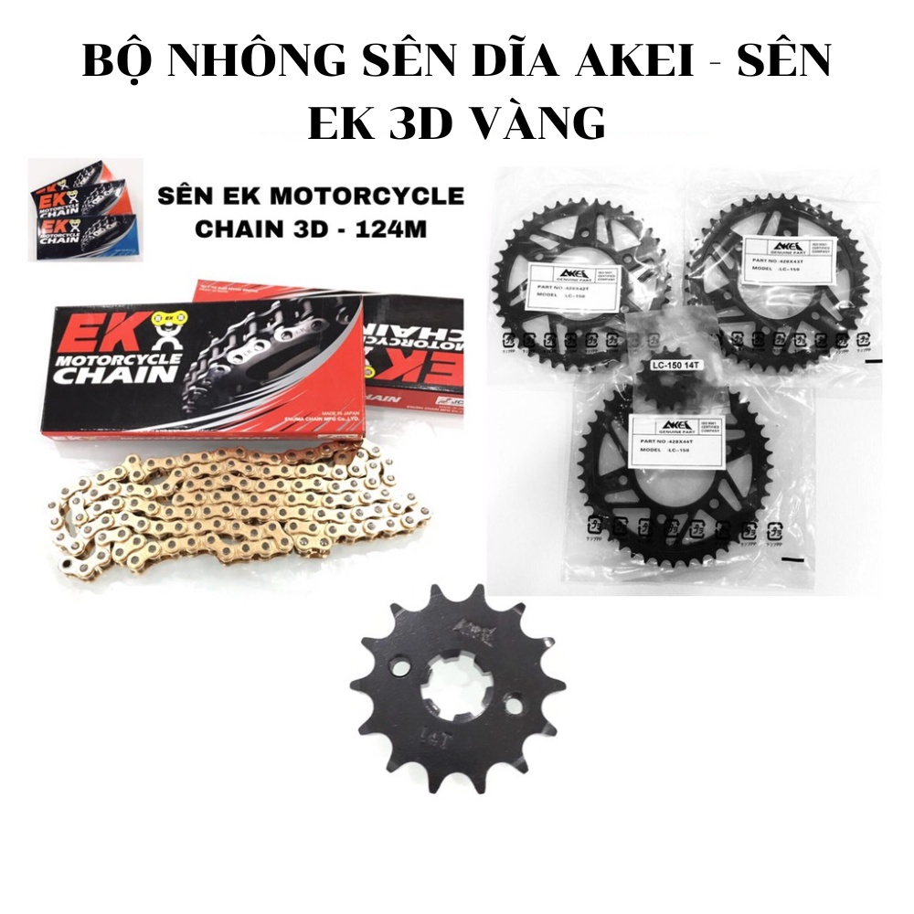 Bộ NSD AKEI - Sên EK Vàng 3D Dành Cho Ex135/150 - Raider Fi - Winner - Sonic