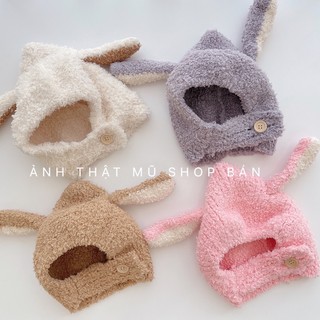 mũ lông cừu tai thỏ siêu mềm mịn cho bé