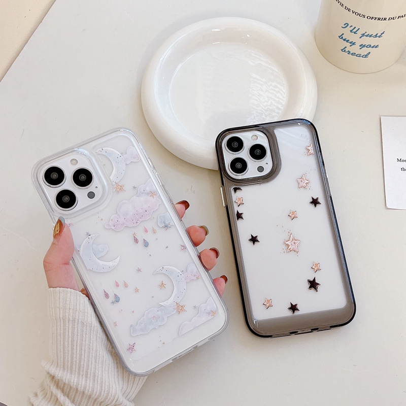 Ốp Điện Thoại PC Acrylic Cứng Mạ Màu Kẹo Ngọt Họa Tiết Đám Mây Ngôi Sao Cho iPhone 14 14Pro 11 12 13 Pro Max