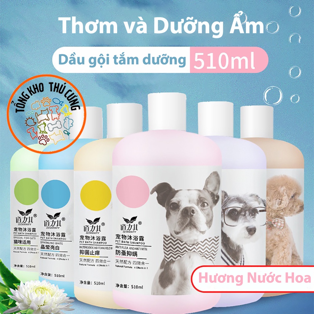 Sữa tắm chó mèo chai 510ml Dầu gội chó mèo làm sạch sâu, ít bọt khử mùi, giảm ngứa dị ứng giúp lông mềm mượt an toàn