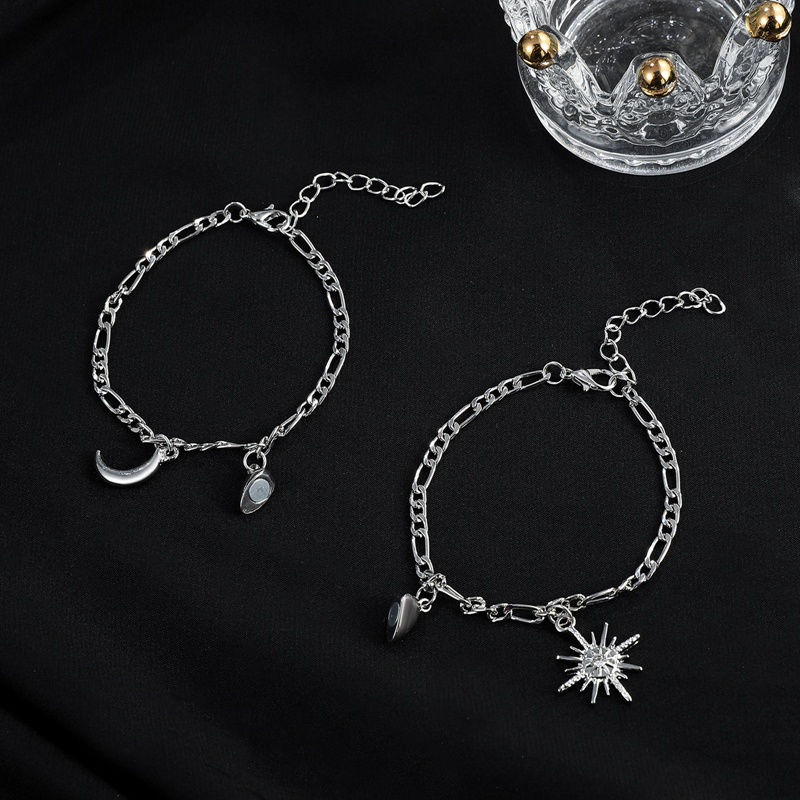 Sf Set 2 Vòng Tay Chuỗi Hạt Nam Châm Mặt Trời / Mặt Trăng / Trái Tim Thời Trang Cho Cặp Đôi