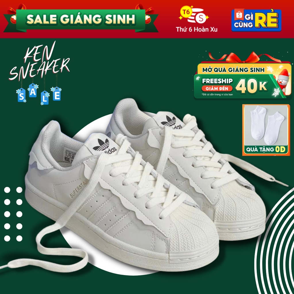 Giày Adidas Superstar Das Sò 3 Màu Kem, Hồng, Xanh, Giày thể thao Adidas Sò Trắng bản cao cấp nam nữ AM Sn