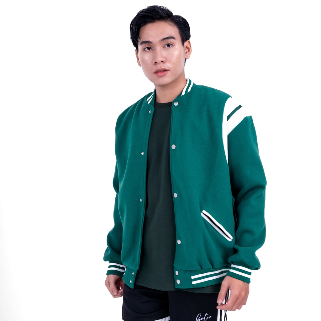 Áo khoác Bomber Varsity Teddy Đỏ, Xanh chất nỉ dạ 2 lớp có lót dù BOTEE