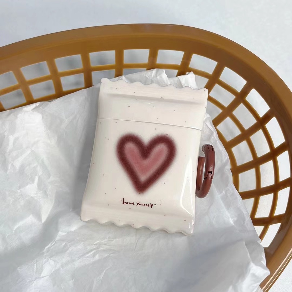 Vỏ Bảo Vệ Hộp Sạc Tai Nghe AirPods Pro2 2022 1 2 3 Pro Hình Kẹo Trái Tim Có Móc Tròn Màu Trắng