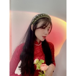 Băng đô nhung đính hạt mấn mặc áo dài