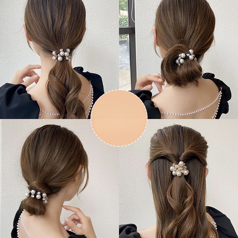 Dây Buộc Tóc Đính Ngọc Trai Giả Co Giãn Thời Trang Cho Nữ