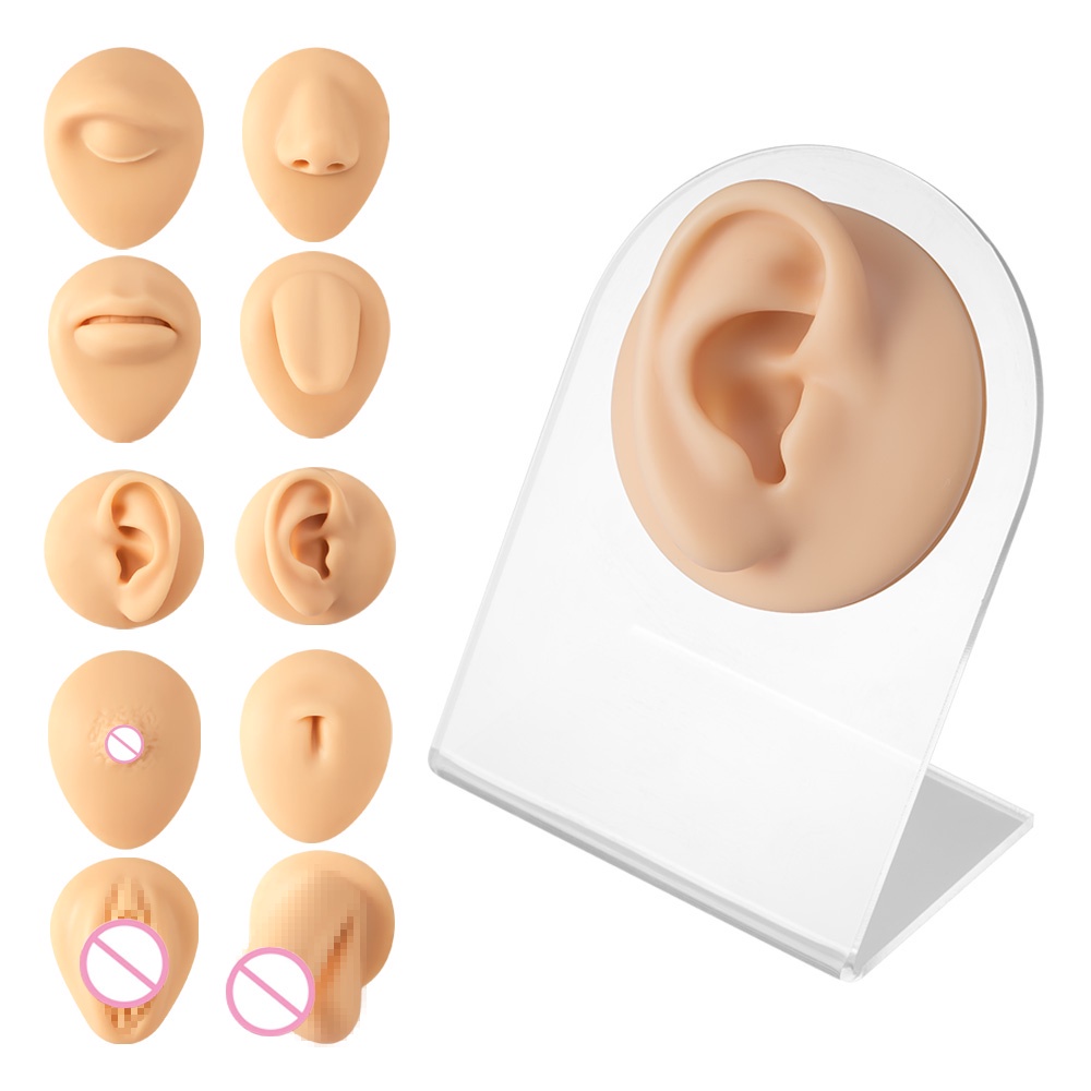 Mô hình bộ phận cơ thể trưng bày xỏ khuyên mũi/ tai/ mắt bằng silicone tiện dụng