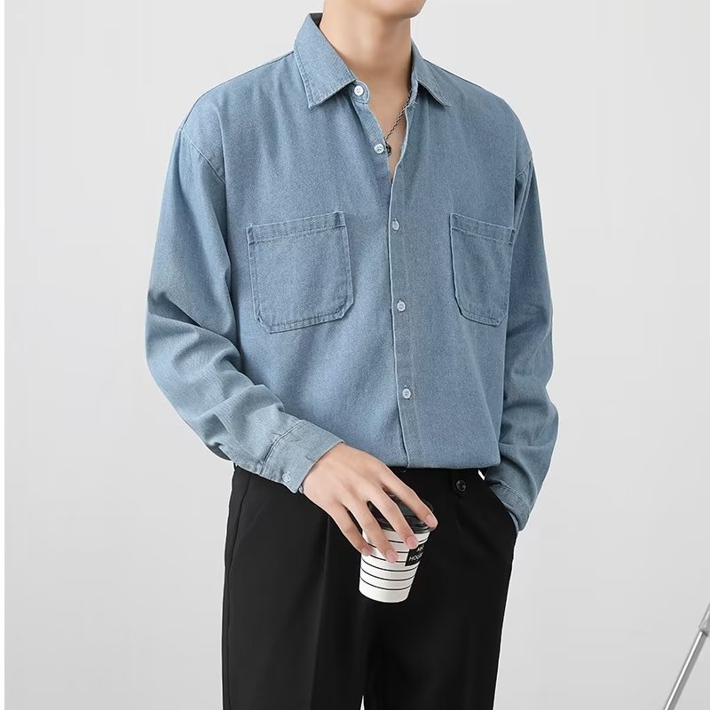 Áo Sơ Mi denim Tay Dài Dáng Rộng Phong Cách Hàn Quốc Đơn Giản Thời Trang Mùa Thu Cho Nam Giới Có Size m-3xl