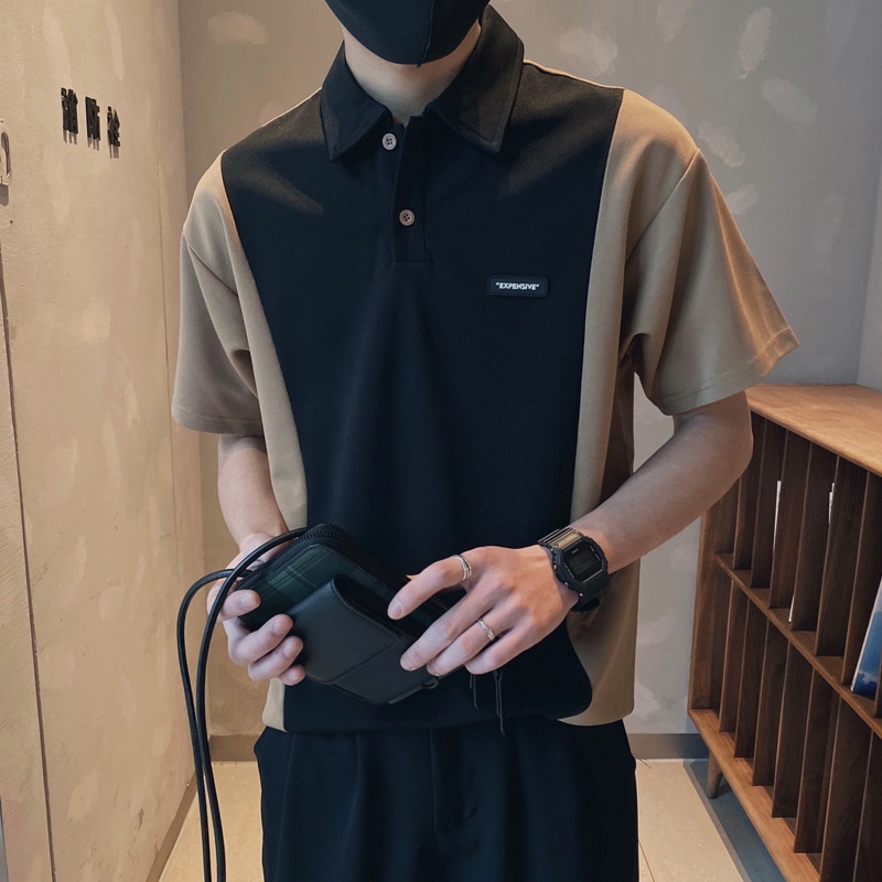 Áo polo nam nữ màu đen phối cà phê form rộng Hàn Quốc chất liệu poly cá sấu siêu thoáng mát, áo phông cổ bẻ unisex