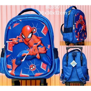 Balo in nổi 3D có xe kéo Spiderman cỡ tiểu học
