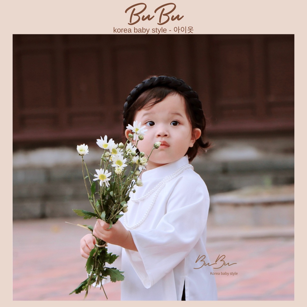 Áo Dài Trắng Cô Ba Cách Tân Cho Bé Gái BuBu (Kèm Quần & Bờm)