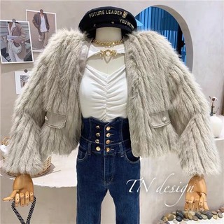 Áo khoác lông viền đá (2593)