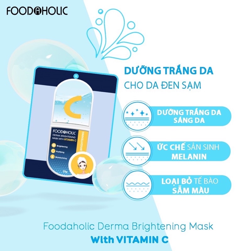 Hộp 10 miếng Mặt nạ dưỡng trắng mờ thâm chiết xuất Vitamin C Foodaholic Derma Brightening Mask 23g