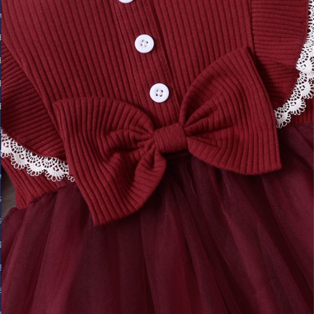Đầm MIKRDOO dáng chữ A tay dài phối lưới thời trang dành cho bé gái