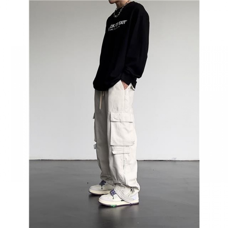 Quần Dài Ống Rộng Lưng Cao Nhiều Túi Phong Cách Retro Mỹ Cho Nam