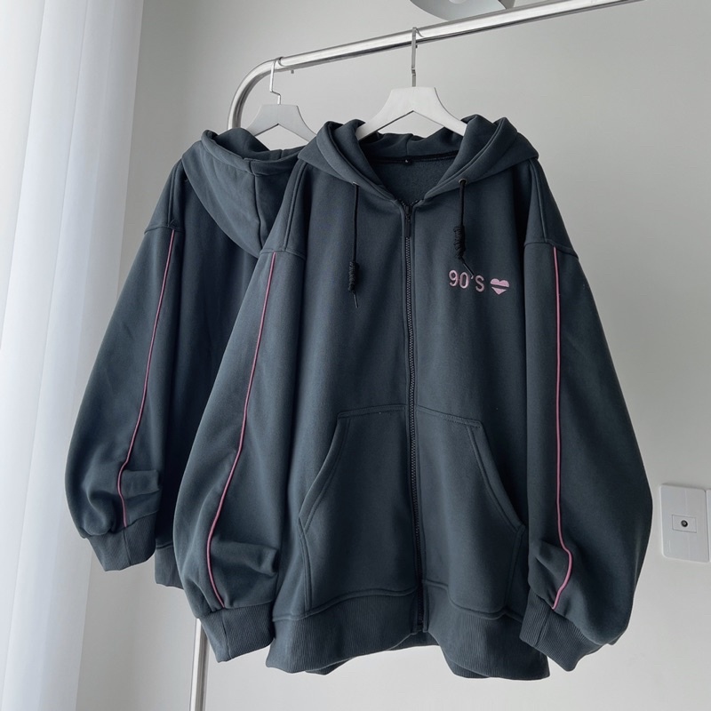 [ẢNH THẬT-CÓ SẴN] Áo Khoác Nỉ Hoodie Zip 90S Xanh cổ Vịt Nhiều Màu Phối Line Viền Pinky Unisex Nam Nữ - Suti House | BigBuy360 - bigbuy360.vn