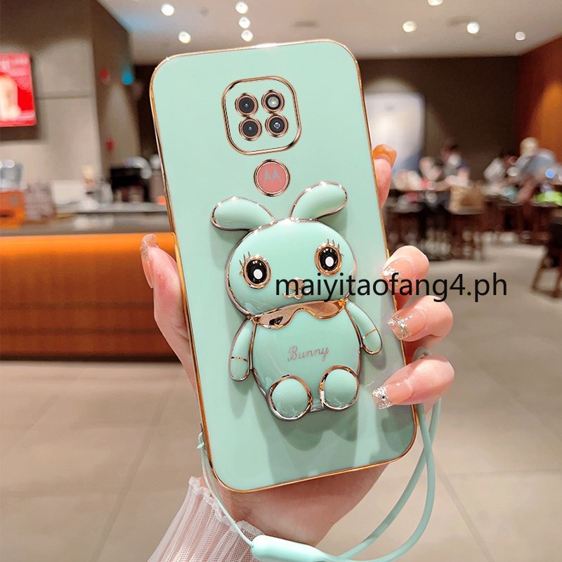 Ốp Điện Thoại Mạ Màu Macaron 6D Siêu Mỏng Cao Cấp Có Giá Đỡ + Dây Đeo Cho Motorola Moto G9 G9 Play G