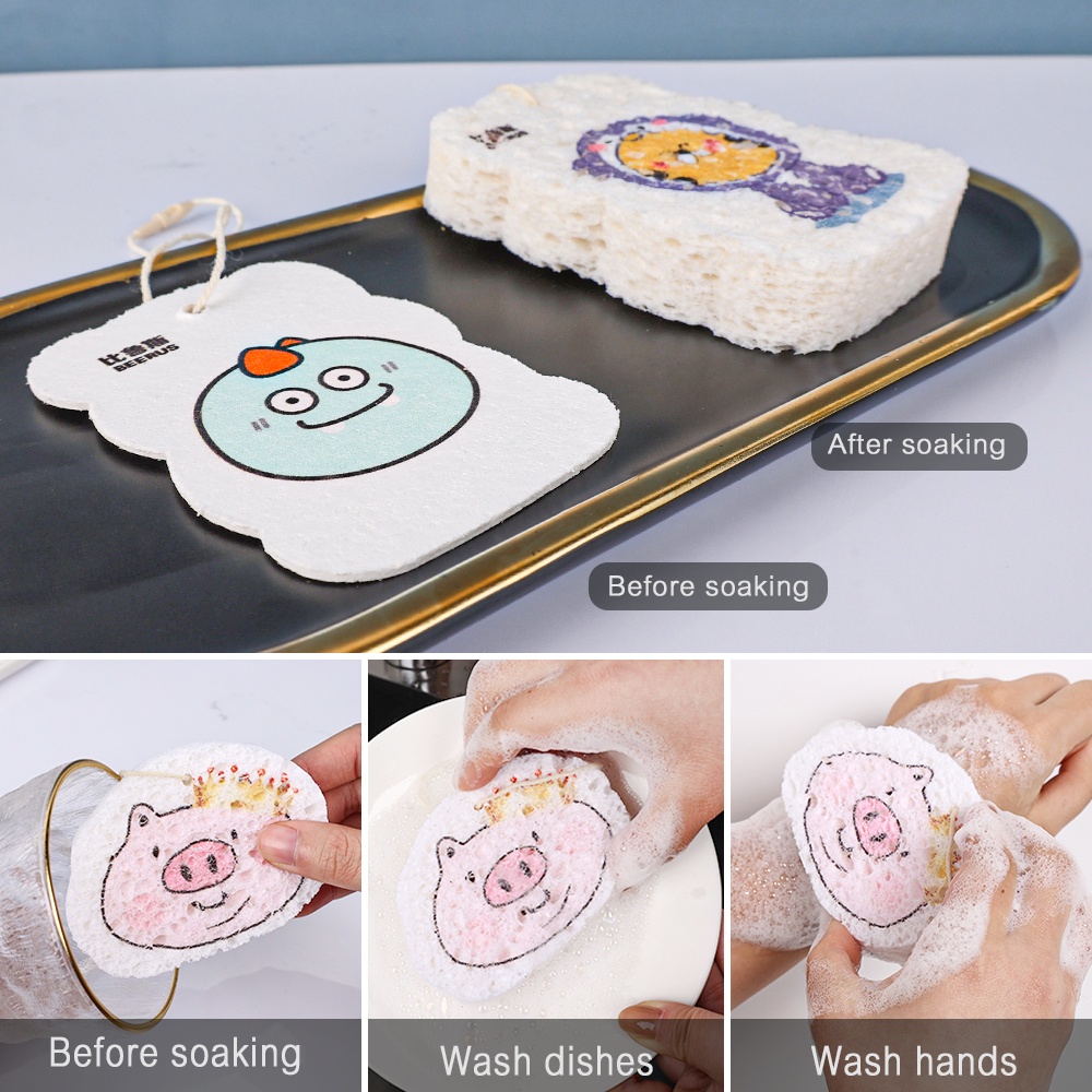 Miếng Mút Rửa Chén Dạng Nén Họa Tiết Hoạt Hình Tiện Dụng Cho Nhà Bếp