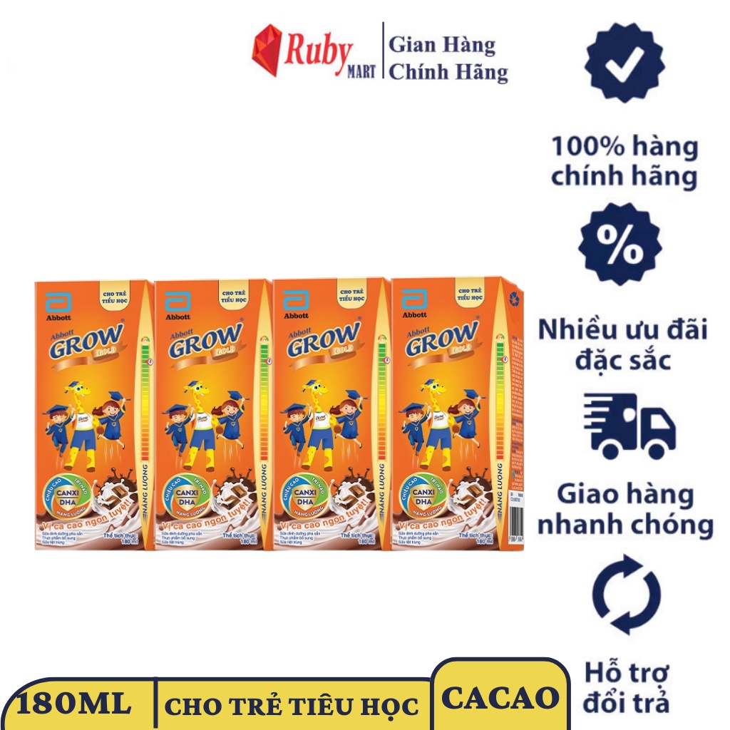 [Date T10/23] Lốc 4 hộp Abbott Grow Gold Cacao 180ml/hộp