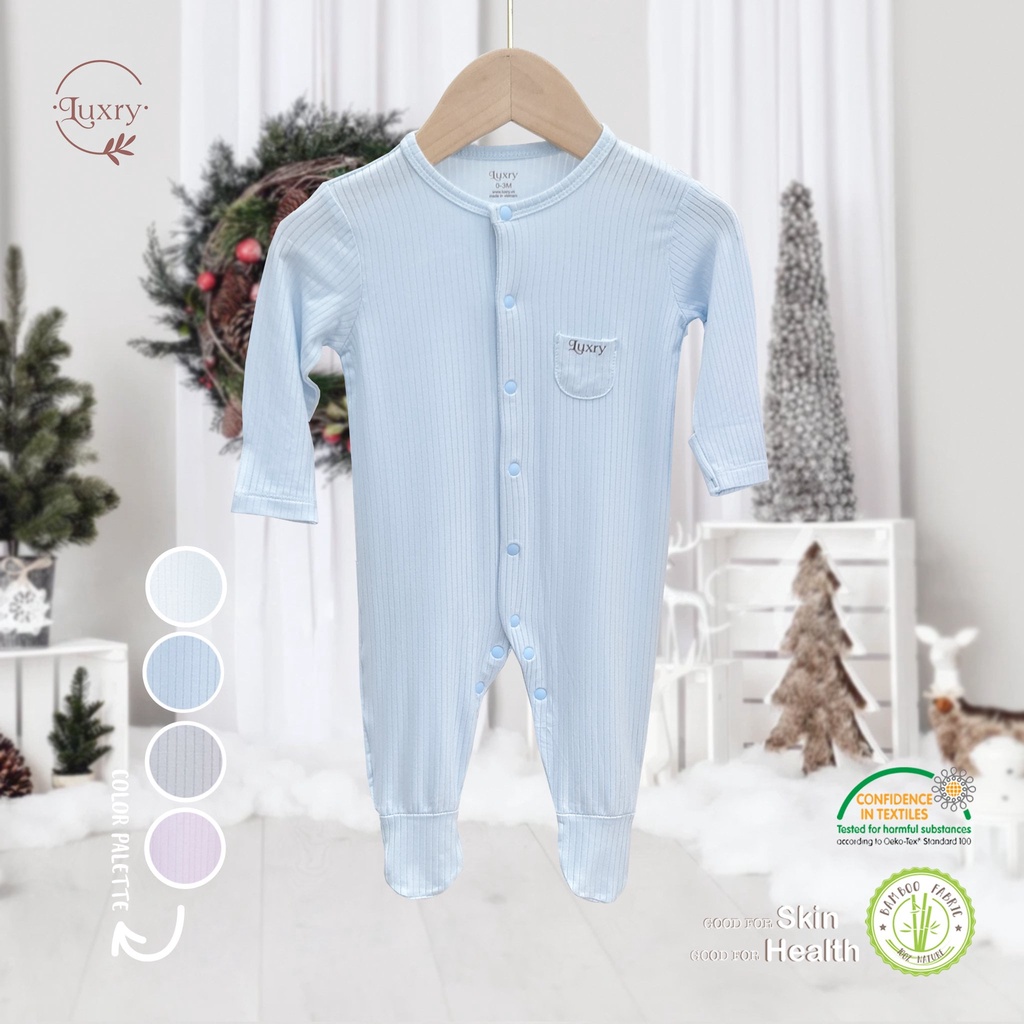 Body dài tay liền tất Luxry vải sợi tre gân cho bé sơ sinh