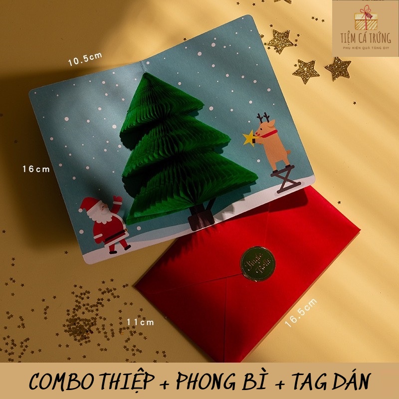 [TH04] Combo Thiệp 3D + Phong bì + Tag dán Giáng Sinh Ngộ Nghĩnh Trang Trí Sang Trọng Ý Nghĩa  - Tiệm Cá Trứng