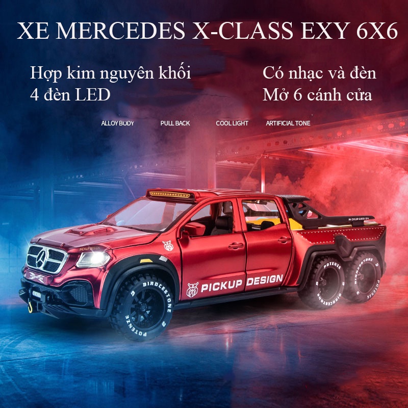 Mô hình xe Mercedes Benz X-CLASS EXY 6X6 KAVY bằng hợp kim nguyên khối có 4 đèn led và âm thanh mở được 6 cửa chạy cót