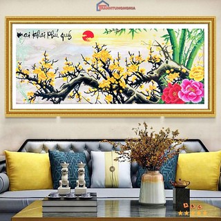 Tranh đính đá, tranh thêu chữ thập mai khai phú quý LV3244 LV3246 DF034