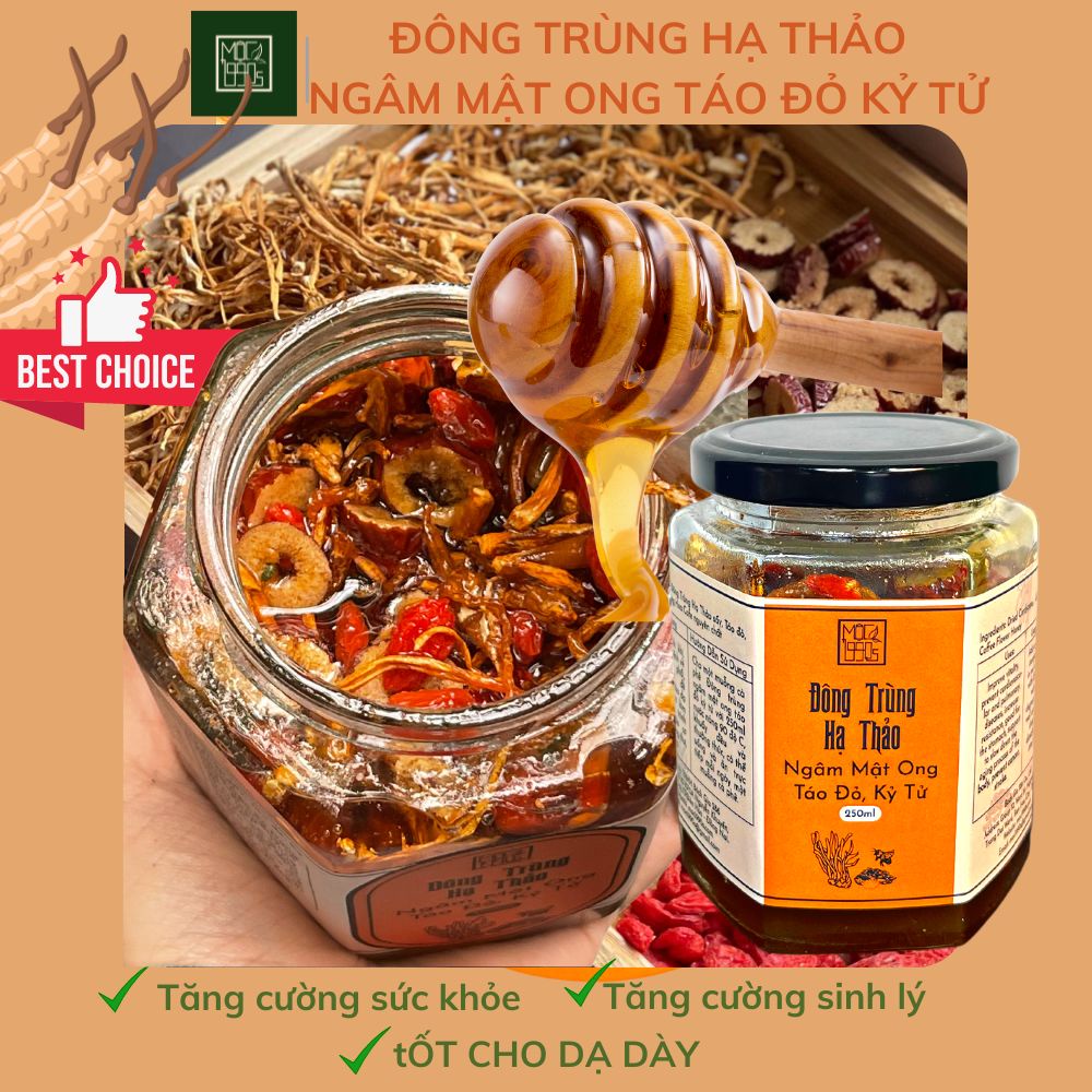 Đông Trùng Hạ Thảo ngâm Mật Ong, Táo Đỏ, Kỷ Tử giúp bồ bổ sinh khí, ngừa bệnh tim mạch, phổi, ung thư, đột quỵ Mộc 1990s