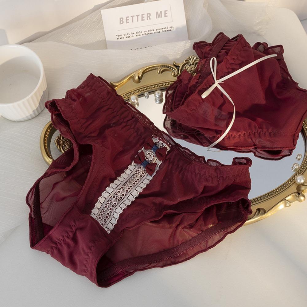 QQMALL Quần Lót Ren Lưới Thoáng Khí Màu Trơn Dễ Thương Cho Nữ