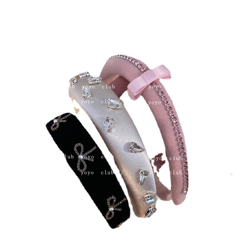 Băng Đô Cài Tóc Bằng Lông Nhung Đính Đá Quý Cao Cấp Phong Cách Mới Cho Nữ