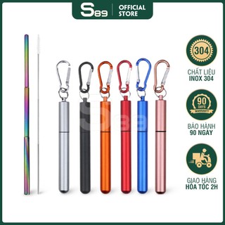 Ống Hút Hologram Gấp Gọn Inox 304 Cao Cấp Kèm Cọ Rửa Và Vỏ Nhôm Có Móc Khóa Tiện Lợi
