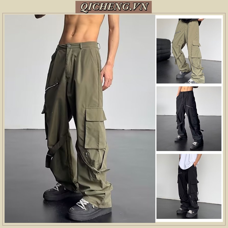 Quần túi hộp nam Màu Trơn Phối Túi Lớn Thiết Kế Đơn Giản cargo pants Thời Trang quần ống rộng Nam Nữ