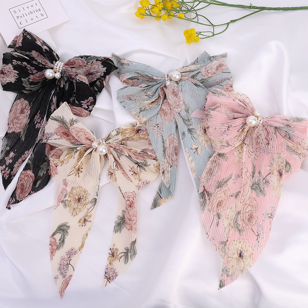 Kẹp Tóc Nơ Lớn In Họa Tiết Hoa Thời Trang Hàn Quốc Cho Nữ