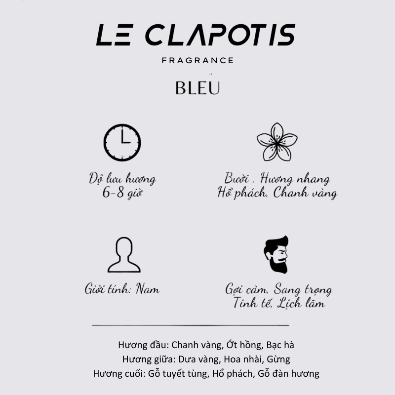 Nước Hoa Nam Bleu chính hãng Le Clapotis 20ml thơm lâu hương thơm tươi mát sang trọng