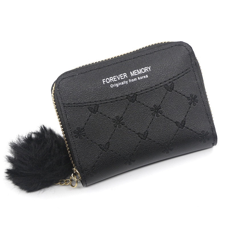 Ielgy Ví Nữ Màu Trơn Có Khóa Kéo Với Bóng Lông